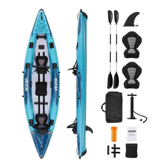 VEVOR Inflatable Kayak, 2-Person Inflatable Recreational Kayak 700LBS Capacity, Leak & Puncture-Resistant with Padded Seat,PVC Drop-Stitch Floor,2 Paddles, Hand Pump & Carry Bag for Fishing Camping