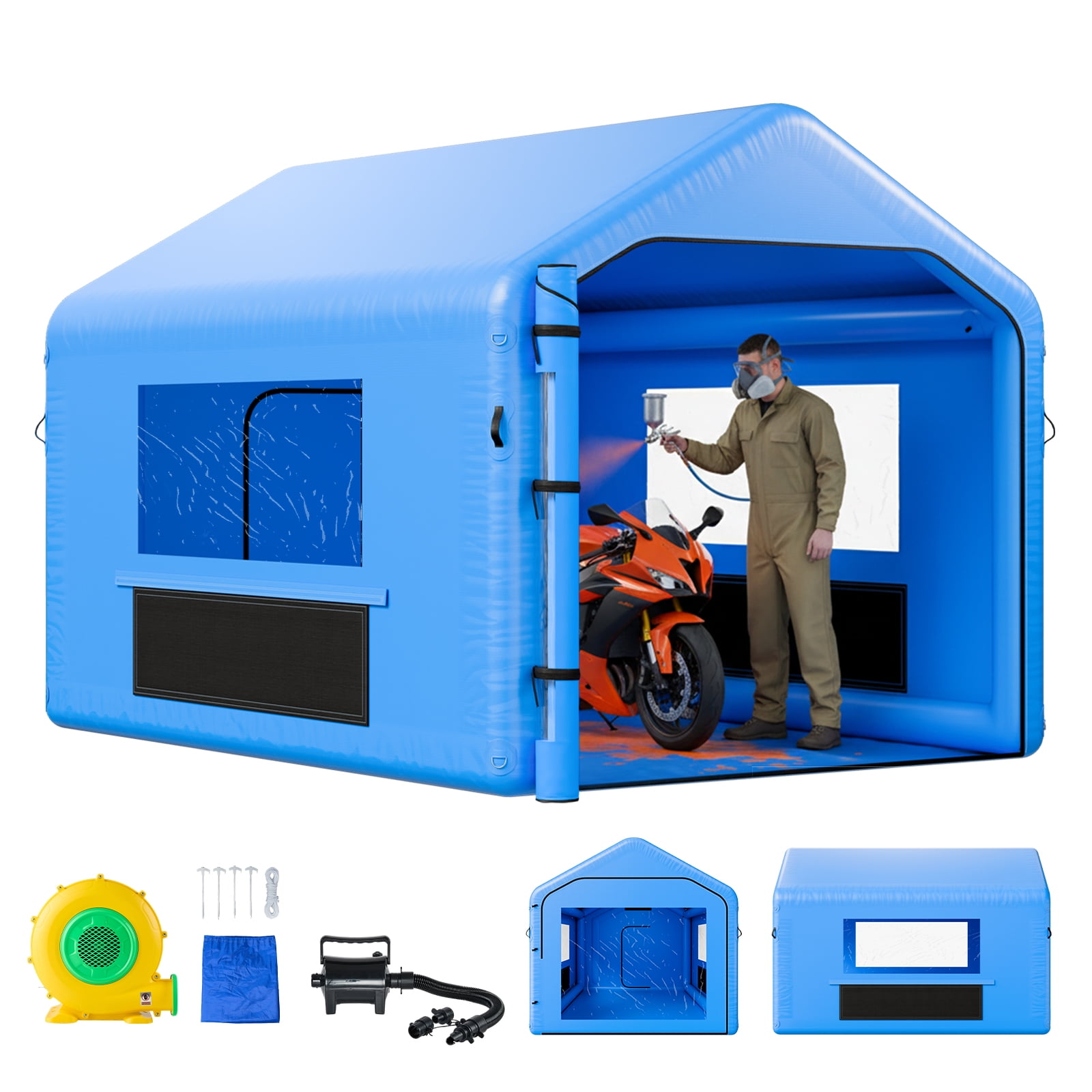 VEVOR Inflatable Paint Booth, 13.12 x 9.84 x 9.25 ft, Inflatable Spray Booth with 750W Powerful Blower and Air Filter System, Triangular Roof, for Painting Bicycle, Motorcycle, Automotive Sheet Metal