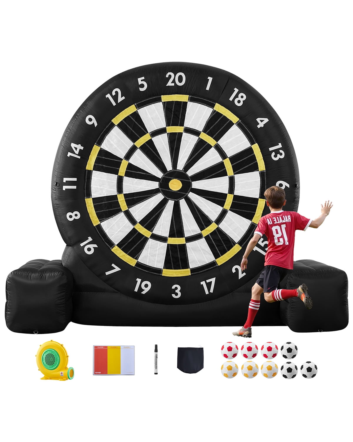 VEVOR Inflatable Soccer Dart Board, over 8 ft High Giant Soccer Dart Board with 9 Kick Balls & Air Pump, 2-Minutes Setup & Storage Bag for Easy Carrying, for Giant Yard Games, Giant Kick Darts Game