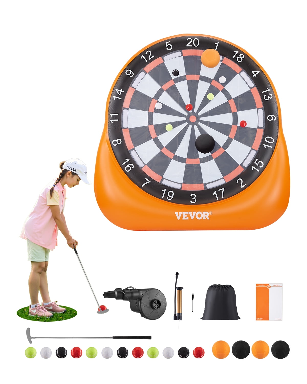 VEVOR Inflatable Soccer Dart Board,over 6 ft High Giant Soccer Dart Board with 4 Kick Balls,12 Tennis and Air Pump, 3-Min Setup,Ideal for Giant Yard Games, Giant Kick Darts Game, Backyard Golf Game