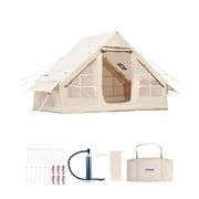 VEVOR Inflatable Tents for Camping,3-5 Person Easy Setup Blow up Tent with Hand Pump,300D Oxford 4 Season Glamping Tent with Stove Jack 2 Doors & 2 Mesh Windows,Storage Bag Included for Easy Taking