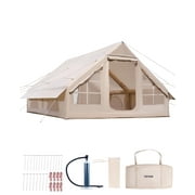 VEVOR Inflatable Tents for Camping, 5-8 Person Easy Setup Blow up Tent with Hand Pump, 300D Oxford Glamping Tent with Stove Jack 2 Doors & 4 Mesh Windows, Storage Bag Included for Easy Taking