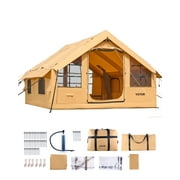 VEVOR Inflatable Tents for Camping, 5-8 Person Easy Setup Blow up Tent with Hand Pump, Luxury Glamping Tent with 2 Skylights, Canopy, Stove Jack 2 Doors & Mesh Windows Storage Bag Included