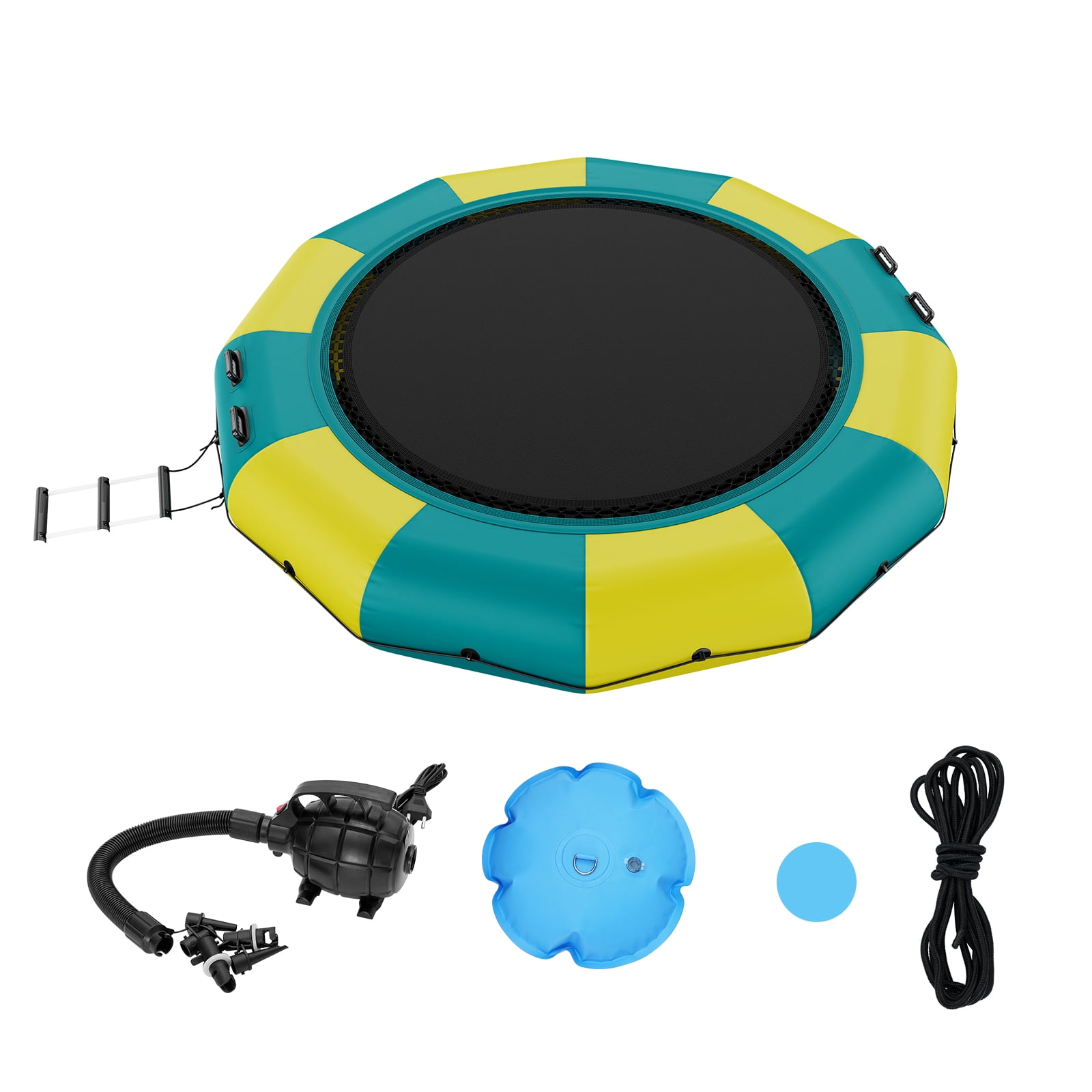 VEVOR Inflatable Water Bouncer, 13ft Recreational Water Trampoline, Portable Bounce Swim Platform with 3-Step Ladder & Electric Air Pump, Kids Adults Floating Rebounder for Pool, Lake, Water Sports
