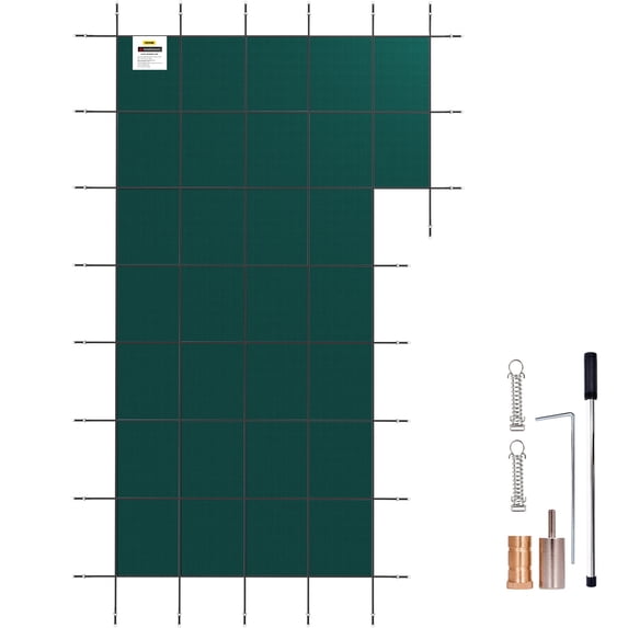 VEVOR Safety Cover for Inground Pools, 18x34 ft Rectangle with Left Step, Durable Mesh PP, Triple Stitched for Enhanced Durability, Allows Rainwater Through, Comes with Install Kit