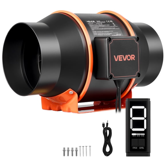 VEVOR Inline Duct Fan, 402 CFM 6 inch EC Motor Ventilation Fan with 3-Speed Circulation, 10-Speed PWM Controller, Timer-Controlled Operation, Cooling for Grow Tents, Indoor Gardening, Hydroponics