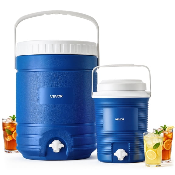 VEVOR Insulated Beverage Dispenser 2 Gallon + 4.8 Gallon Beverage Server, for Camping Outdoor Event Parties, Leakproof Ice Water Drink Cooler, with Easy Pour Spigot, Insulation Layer, Portable Handle