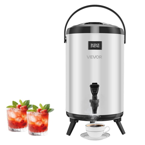 VEVOR Insulated Beverage Dispenser, 3.2 Gal/12L Stainless Steel Thermal Drink Server with Spigot & Temp Display, Suitable for Hot and Cold Drinks, for Tea Coffee Water in Cafes & Restaurants, Silver