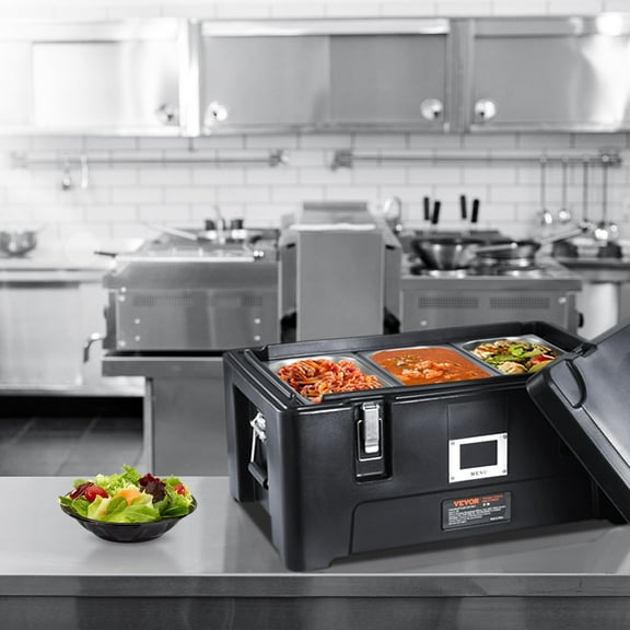 VEVOR Insulated Food Carrier 36Qt Capacity, Stackable Catering Hot Box with Stainless Steel Barrel, Top Load LLDPE Food Warmer with Integral Handles Buckles Stationary Base, for Restaurant Canteen