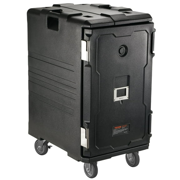 VEVOR Insulated Food Pan Carrier, 109 Qt Hot Box for Catering, LLDPE Food Box Carrier w/Double Buckles, Front Loading Food Warmer w/Handles, End Loader w/Wheels for Restaurant, Canteen, etc. Black,