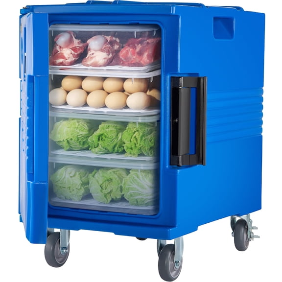 VEVOR Insulated Food Pan Carrier 82 Qt Hot Box for Catering, LLDPE Food Box Carrier with One-Piece Buckle, Front Loading Food Warmer with Handles, End Loader with Wheels for Restaurant, Canteen, Etc