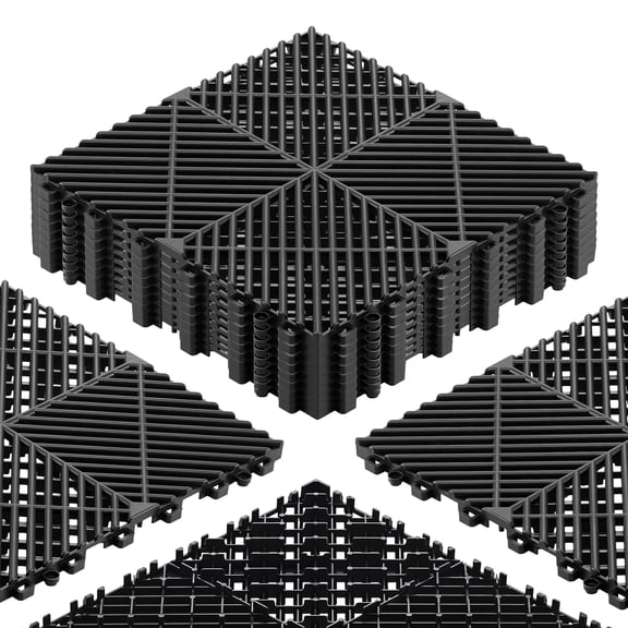 VEVOR Interlocking Drainage Mats, 12" x 12", Modular Garage Flooring Tiles, Non-Slip PP Drainage Floor Tiles, Self-Draining, Easy Installation, for Bathroom, Kitchen, Pool & Outdoor, Black, 12 Pack