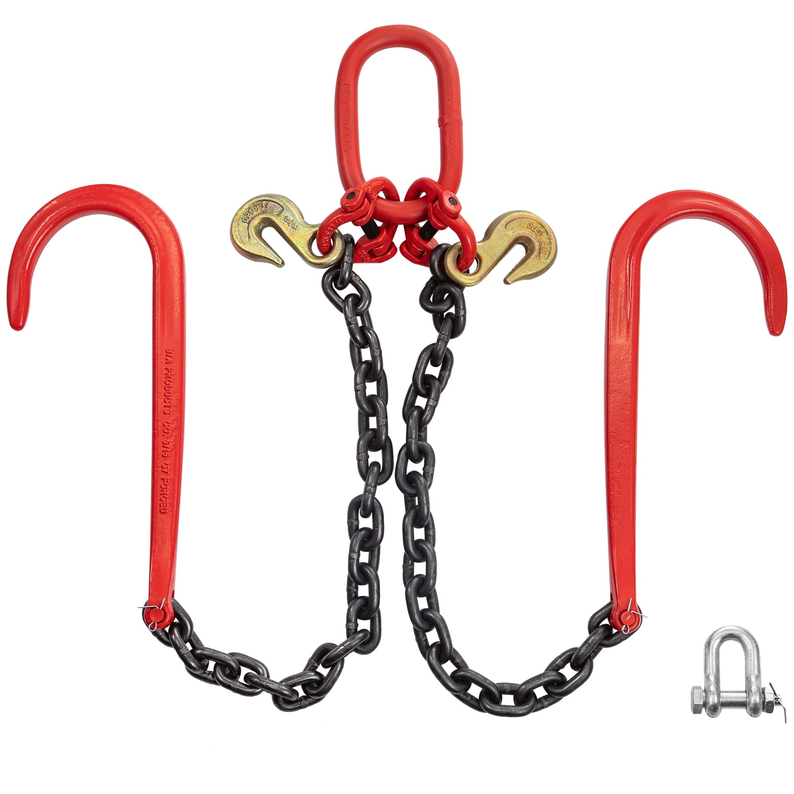 VEVOR J Hook Tow Chain, 3/8in x 2ft Tow Chain Bridle with 15 inch J Hook,  Grade 80 V-Bridle Transport Chain, Heavy Duty 11023 lbs Break Strength with