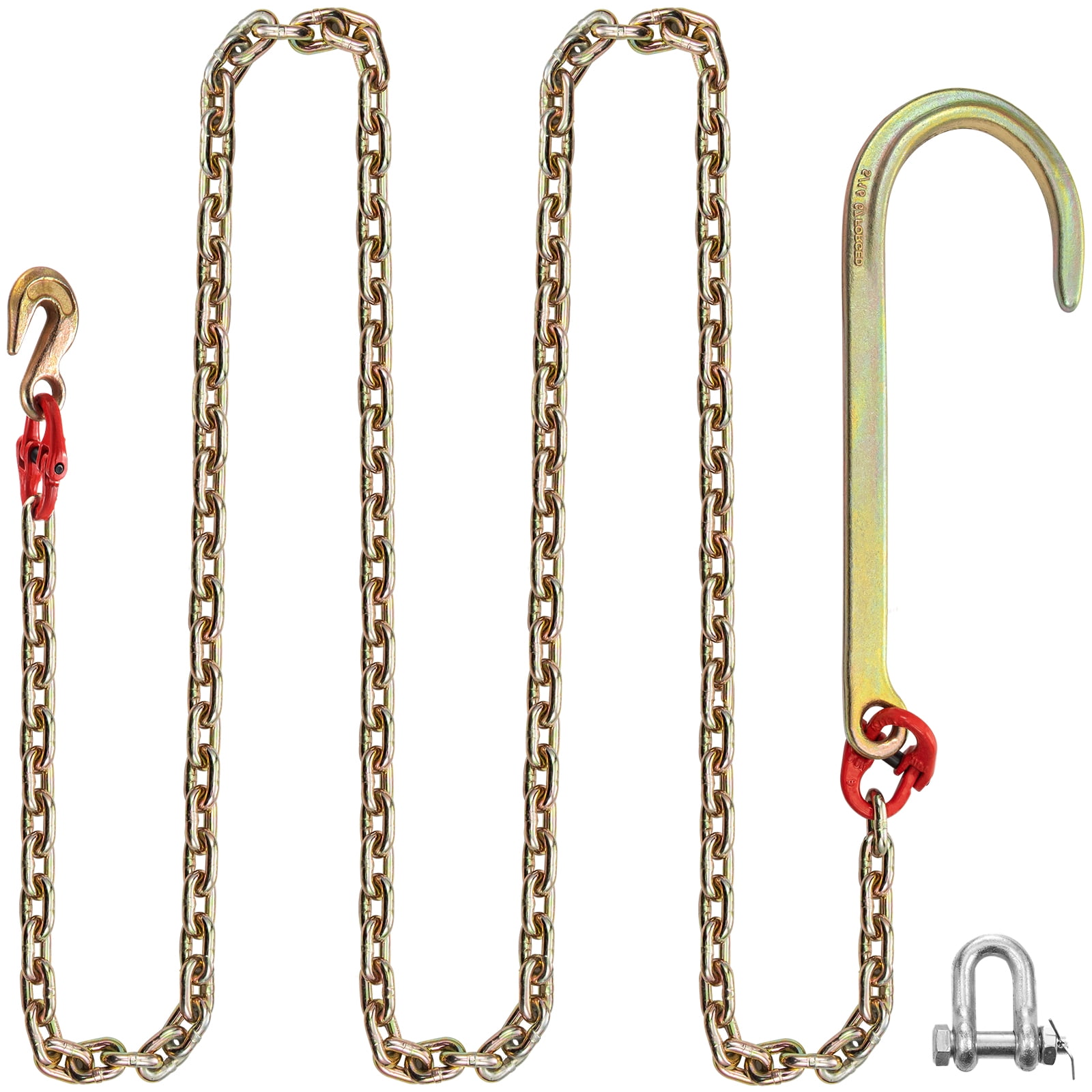 VEVOR J Hook Tow Chain, 5/16in x 10ft Tow Chain Bridle with 15 inch J