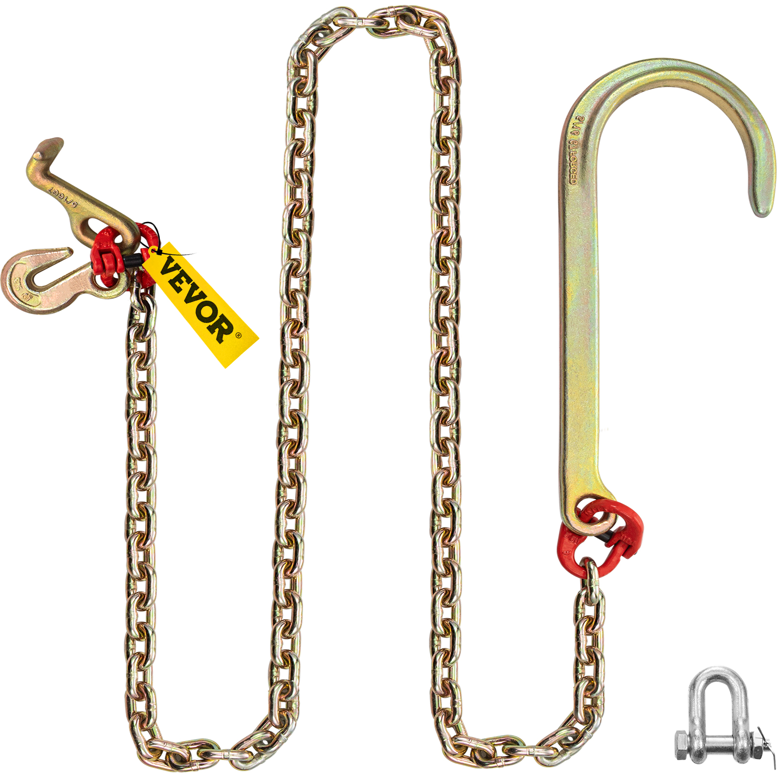 Labwork 5/16 X 6 FT Grade 70 Tow Chain With J Hook & T Hook - Recovery Wrecker Chain