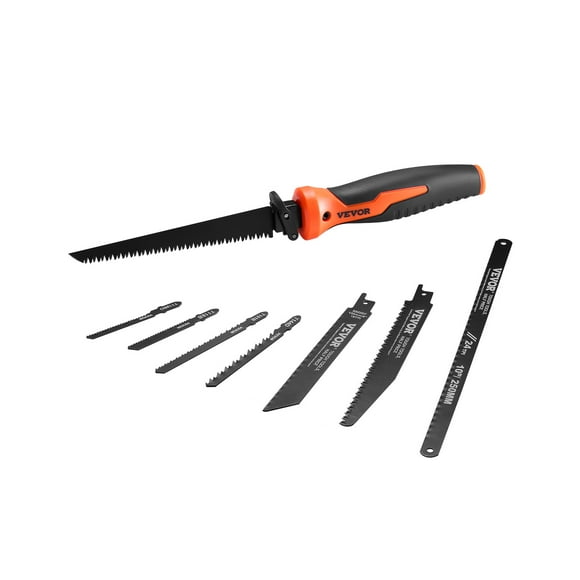 VEVOR Jab Saw, 6 in Keyhole Saw with Soft Grip Handle,8-In-1 Multi-Blades Drywall Jab Saw, Sharp Jab Saw with Triple Ground Teeth, for Cutting Drywall Wood Metel Plastic Plywood Wallboard Thin Sheet