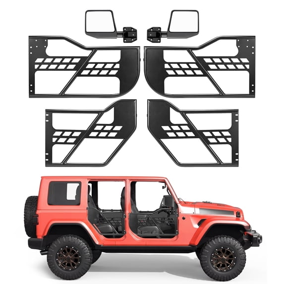 VEVOR Jeep Tube Doors, 4-Door, Compatible with 2018-2026 Wrangler JL JLU & 2020-2026 Gladiator JT, Steel Off Road Front & Rear Tubular Half Doors with DOT Certified Side View Mirrors and Rubber Pads