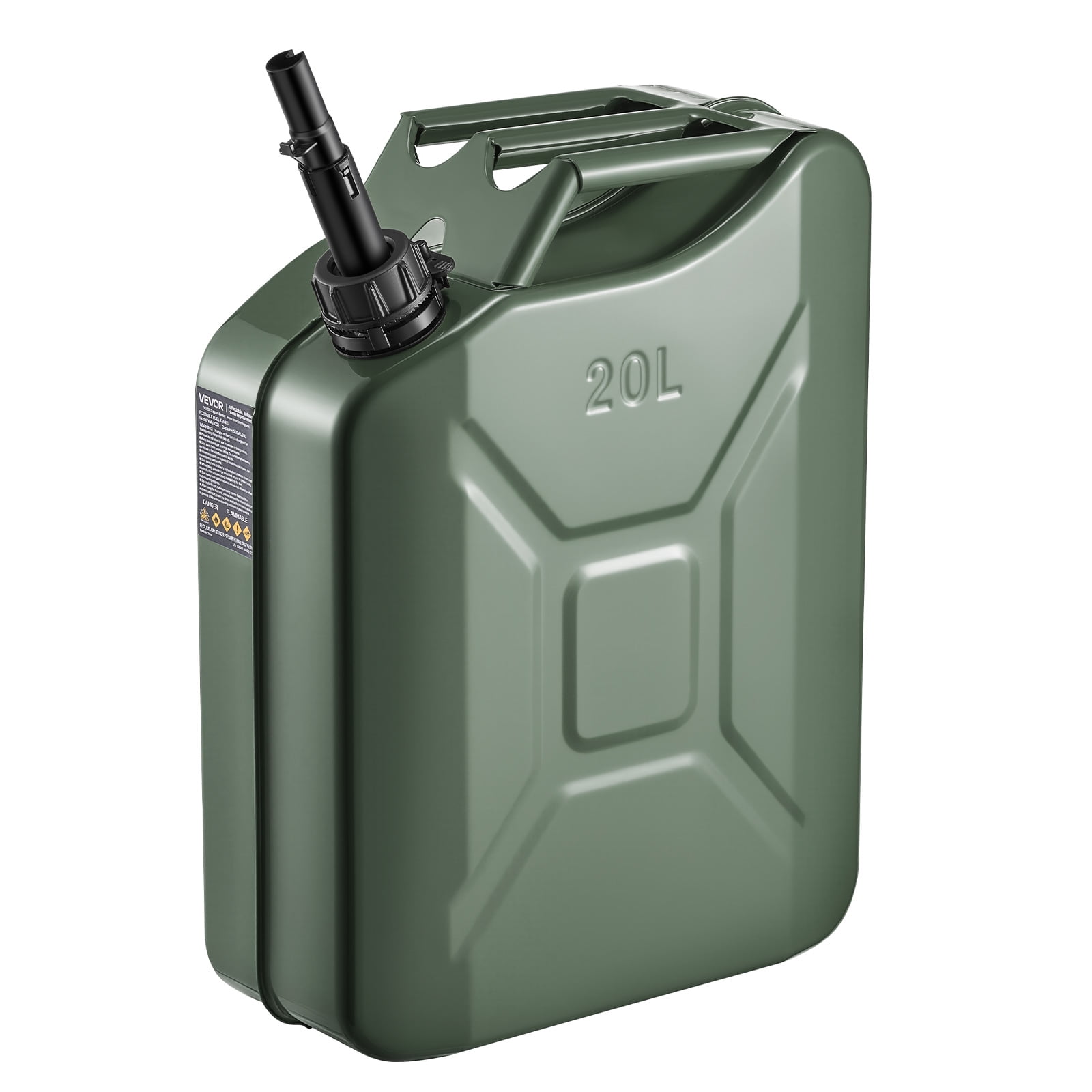VEVOR Metal Fuel Container, 5.3 Gallon, Fuel Jerry Can with Spout and Comfort Handle, 6 L/min Max Flow Rate, Leakproof & Corrosion-resistant Metal Gas Tank Most Cars Motorcycle ATV UTV, Green