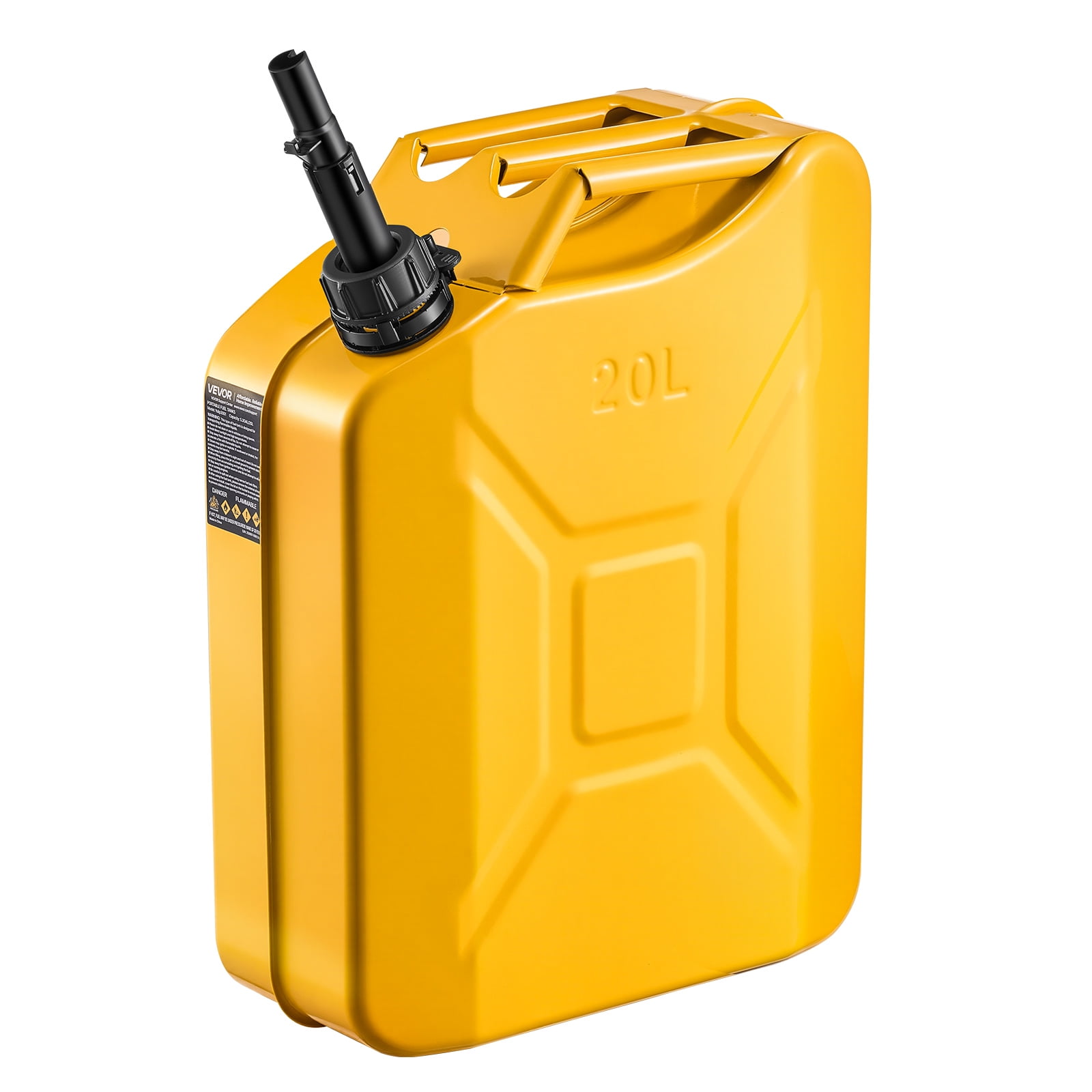 VEVOR Jerry Fuel Can, 5.3 Gallon / 20 L Portable Jerry Gas Can with Flexible Spout System, Rustproof ＆ Heat-resistant Steel Fuel Tank for Cars Trucks Equipment, Yellow