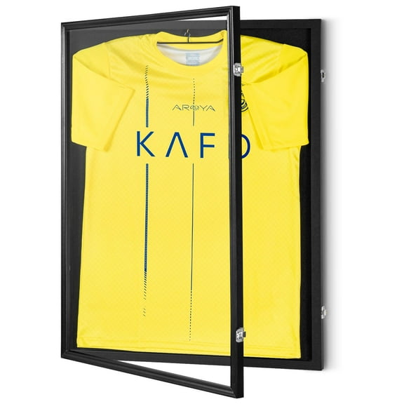 VEVOR Jersey Display Frame Case, 24 x 32 x 1.5 in, Large Lockable Sport Jersey Shadow Box with 98% UV Protection PC Glass and Hangers, for Baseball Basketball Football Hockey Shirt and Uniform, Black