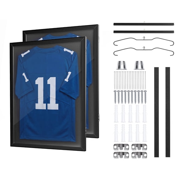 VEVOR Jersey Frame Display Case, 31.3 x 23.2 in, Wooden Sport Jersey Shadow Box with 98% UV Protection PC Panel and Hanger, Magnetic Lock, for Baseball Basketball Football Hockey Shirt Uniform,2 Pack