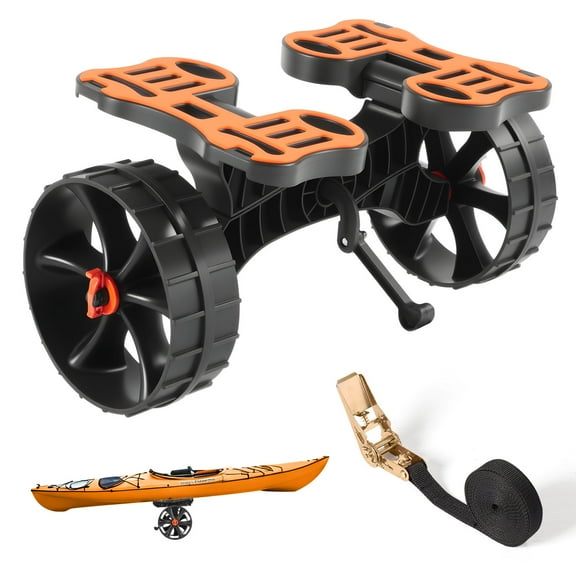 VEVOR Kayak Cart,300 lbs Load Capacity, Foldable Kayak Trolley with 10-inch Solid Rubber Tires & 1 Ratchet Strap, Paddle Board Trolley for Carrying Kayaks, Canoes, Paddleboards, Float Mats, Jon Boats