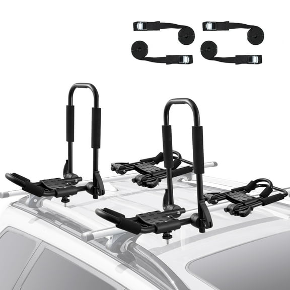 VEVOR Kayak Roof Rack 2 Pairs J-Bar, Soft Roof Rack Quick Folding, Top Mount Tie Down, Carrier for kayak, Surf Board, Canoe, SUP, Ski Board, Mount on Car, SUV, Truck, 2 Kayaks