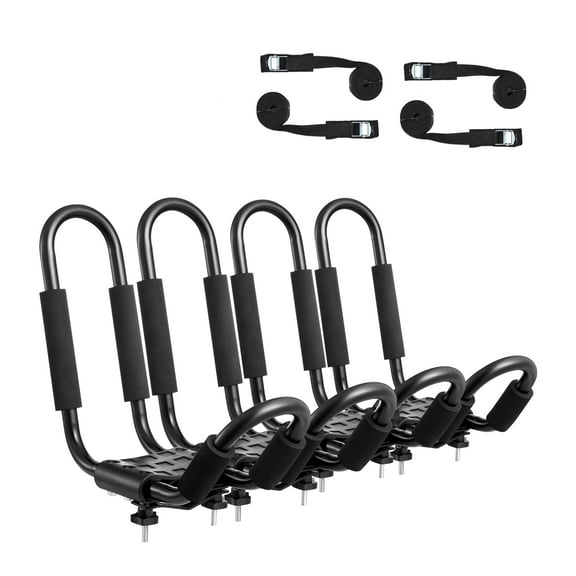 VEVOR Kayak Roof Rack 2 Pairs J-Bar, Soft Roof Rack, Top Mount Tie Down, Carrier for kayak, Surf Board, Canoe, SUP, Ski Board, Mount on Car, SUV, Truck, 2 Kayaks