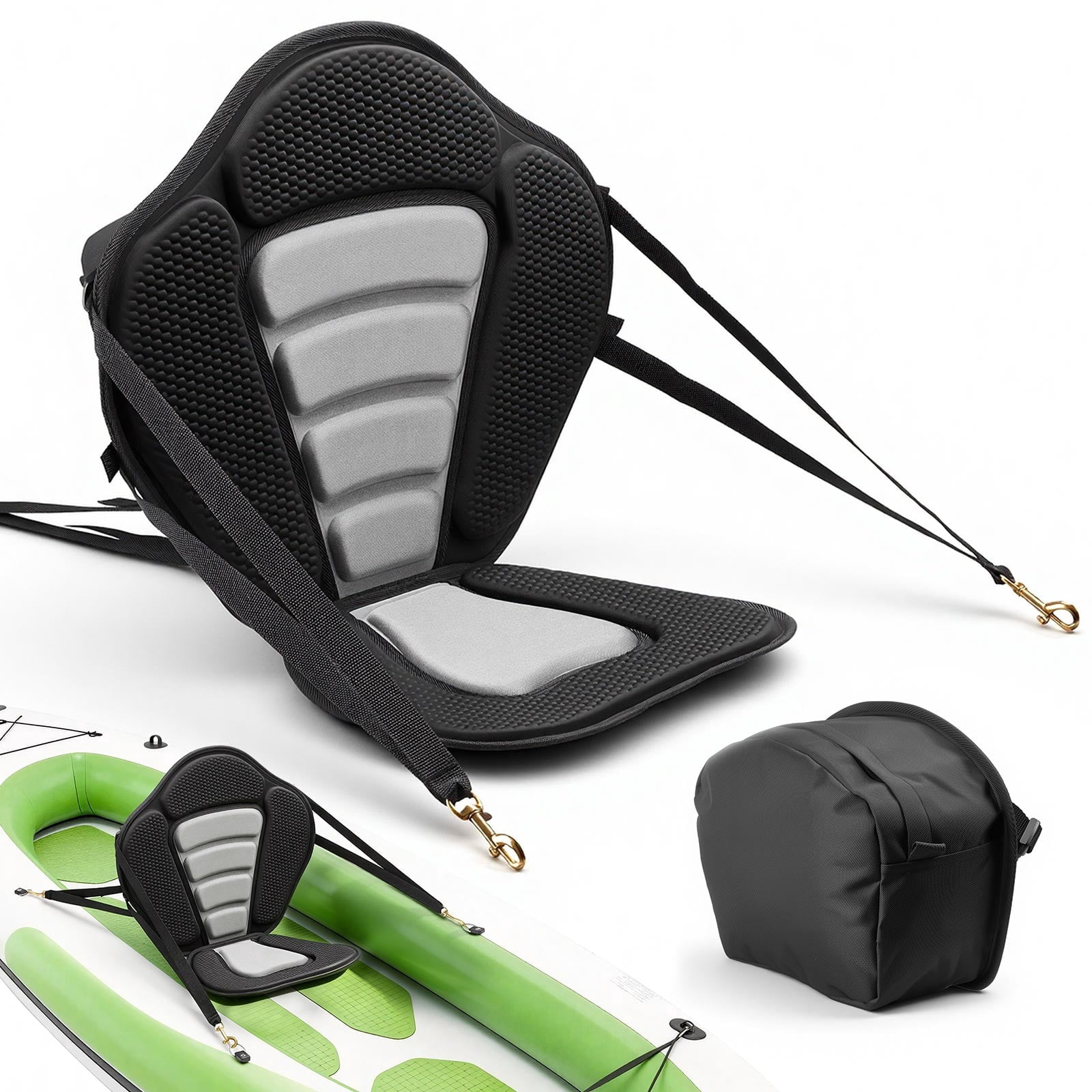 VEVOR Kayak Seat, 1 Pack 0.5" Thick, Universal Paddle Board Seat with Back Support, Sit-on-Top Soft Padded Cushion with Storage Bag & Adjustable Straps for SUP, Canoe, Fishing Boat, Inflatable Kayak