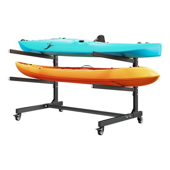 VEVOR Kayak Storage Rack for 2 Kayaks, Holds 175 lbs, Heavy Duty Adjustable Freestanding Stand with Lockable Wheels for Indoor Outdoor Garage Shed Dock, Holder for Canoe, SUP, Surfboard & Paddleboard