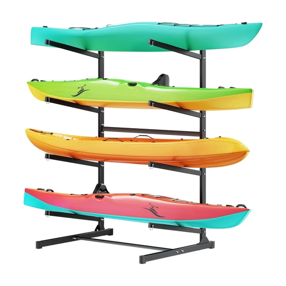 VEVOR Kayak Storage Rack for 4 Kayaks, Holds 220 lbs, Heavy Duty Freestanding Stand for Indoor Outdoor Garage Shed Dock, Storage Rack Stand Holder for Canoe, Small Boat, SUP, Surfboard & Paddleboard