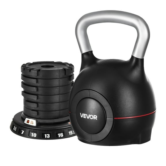 VEVOR Kettlebell, Adjustable Kettlebell with 7 Weight Levels (3.5, 7, 10, 13, 16, 19.5, 22.5 lbs), Die-Cast Aluminum and ABS Material, for Grip Strength Training, Full-body Workout & Cross-Training