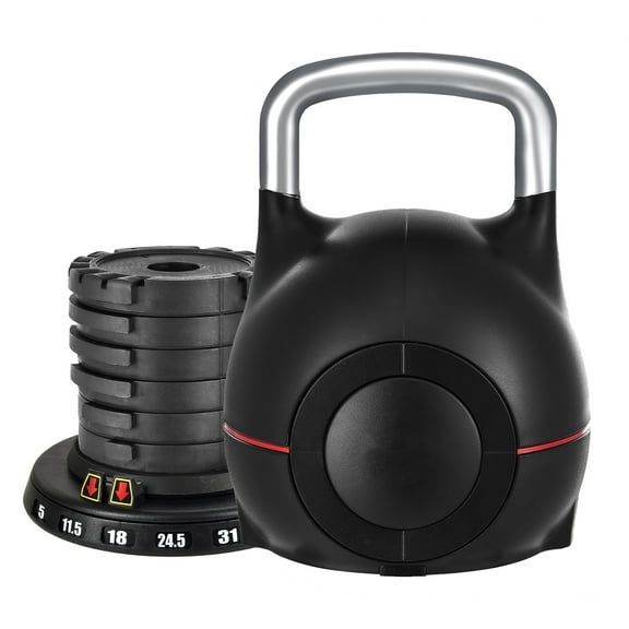 VEVOR Kettlebell, Adjustable Kettlebell with 7 Weight Levels (5, 11.5, 18, 24.5, 31, 37.5, 44 lbs), Die-Cast Aluminum and ABS Material, for Grip Strength Training, Full-body Workout & Cross-Training