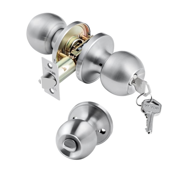 VEVOR Keyed Entry Door Knob, Satin Nickel Door Knob with Round Ball, Keyed Exterior & Thumb Turn Lock Interior, All Metal Doorknobs Hardware with Lock and Keys, Modern Design for Bedroom & Bathroom