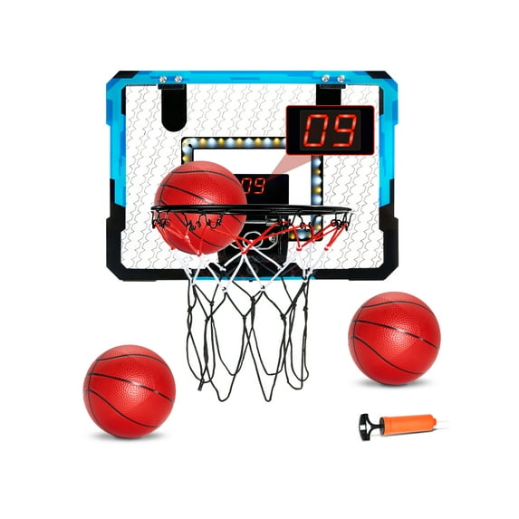 VEVOR Kids Basketball Hoop, Mini Basketball Goal with Electronic Scoreboard, Over The Door Basketball Hoop with Scoring & Music Accompaniment Functions,LED Light,Indoor Basketball Hoop for Kids 3+