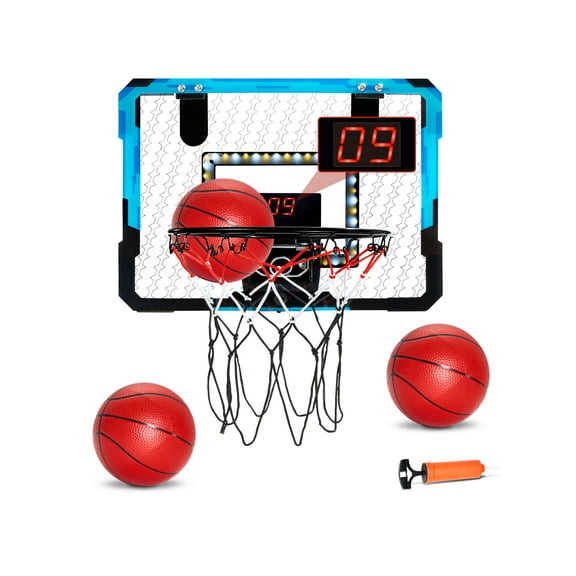 VEVOR Kids Basketball Hoop, Mini Basketball Goal with Electronic Scoreboard, Over The Door Basketball Hoop with Scoring & Music Accompaniment Functions,LED Light,Indoor Basketball Hoop for Kids 3+