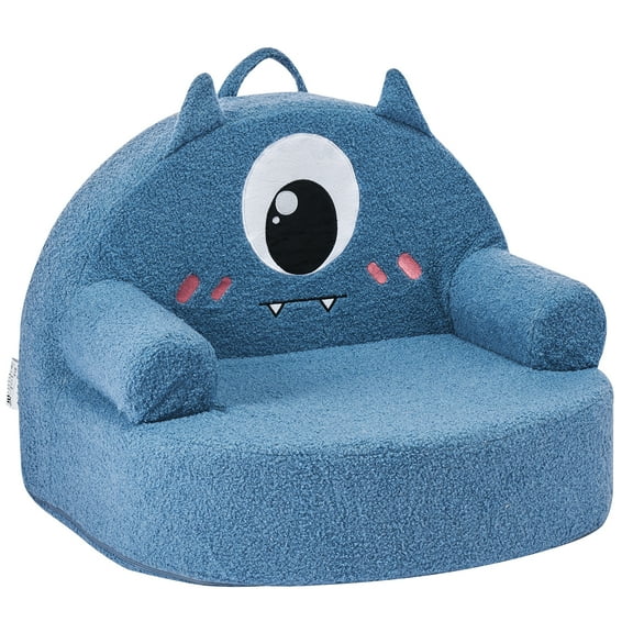 VEVOR Kids Chair Comfy, Monster Style Foam Toddler Chair with Armrests, Movable & Washable Kids Sofa Made of 28D Sponge & Teddy Plush for Playroom, Bedroom, Living Room, Ideal Present for Child, Blue