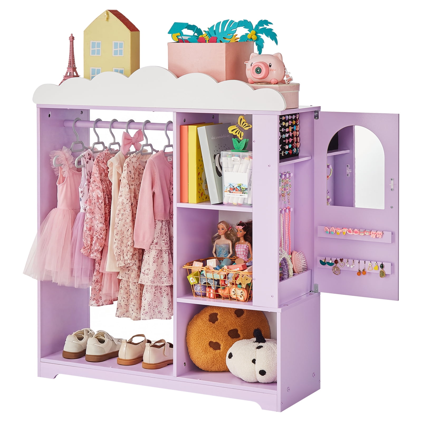 open lace back dress Deluxe Montessori Dress Up Rail | LED Mirror & Storage | 1.09m main image 0
