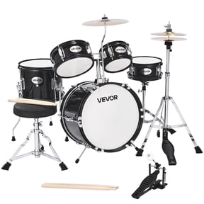 VEVOR Kids Drum Set,5-Piece 14 in Junior Drum Sets, Beginner Drums Set with Adjustable Throne, Cymbal & Two Pairs of Drumsticks, Musical Learning Drums Kit(Black)