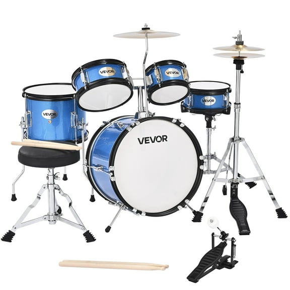 VEVOR Kids Drum Set, 5-Piece 14 in Junior Drum Sets, Beginner Drums Set with Adjustable Throne,Cymbal & Two Pairs of Drumsticks, Musical Learning Drums Instruments Kit,for Children Ages 6-13 (Blue)