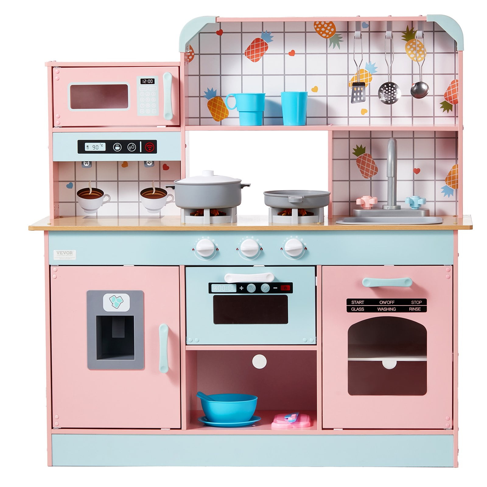 Pink Wooden Play Kitchen with Lights and Sounds