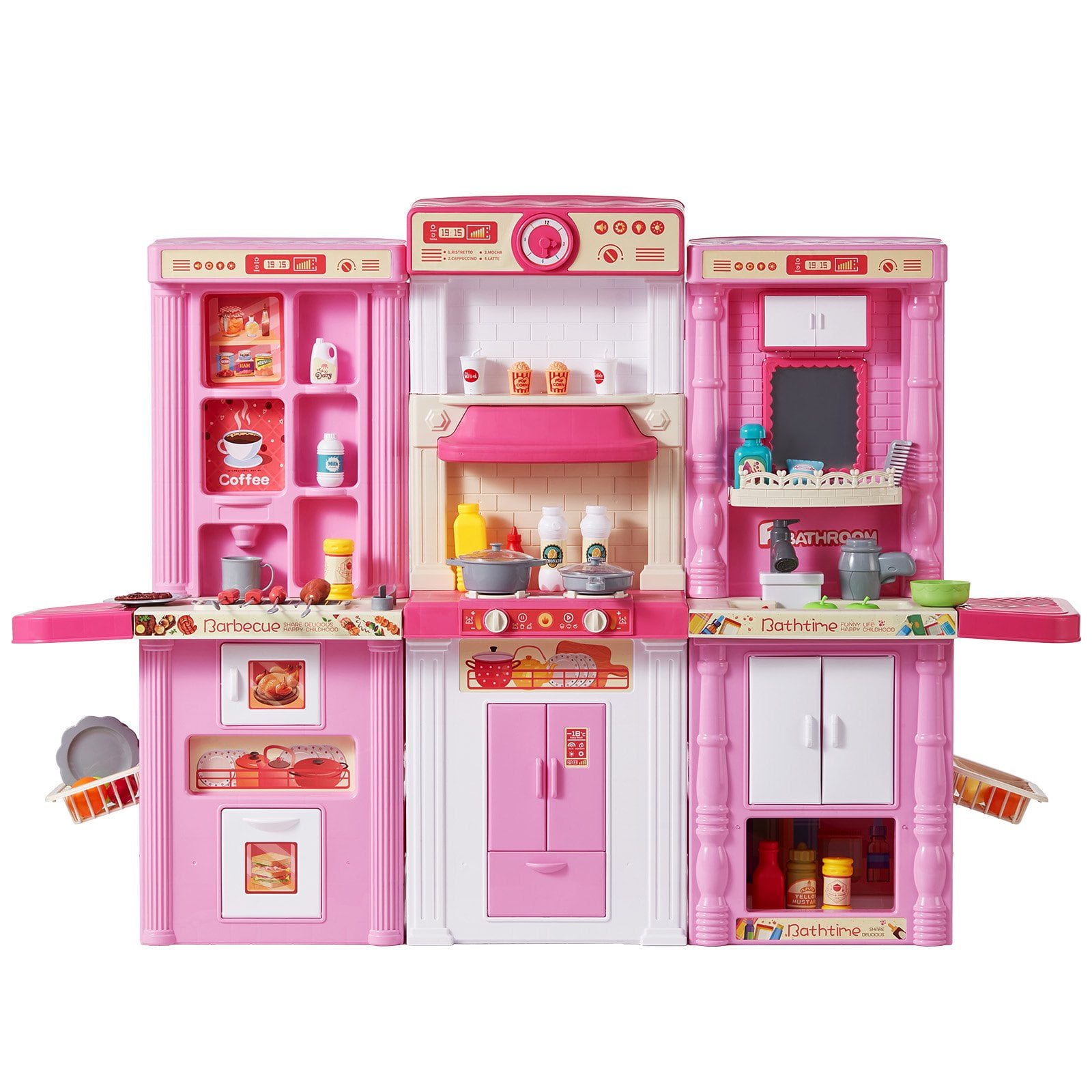 Pink 3-in-1 Kids Kitchen Playset with 74 Accessories