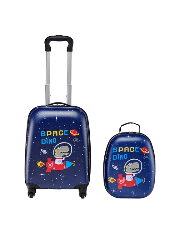 Kids Luggage Set, 2 Piece, 18 Inch Hardside Rolling Wheels Suitcase with Hard-Shell Backpack, Dinosaur Kids Carry on Luggage Set, Holiday Birthday Gift for Girls & Boys, Airline Approved