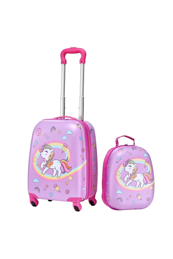 Kids Luggage Set, 2 Piece, 18 Inch Hardside Rolling Wheels Suitcase with Hard-Shell Backpack, Unicorn Kids Carry on Luggage Set, Holiday Birthday Gift for Girls & Boys, Airline Approved