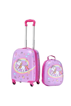 Kids Luggage Set, 2 Piece, 18 Inch Hardside Rolling Wheels Suitcase with Hard-Shell Backpack, Unicorn Kids Carry on Luggage Set, Holiday Birthday Gift for Girls & Boys, Airline Approved