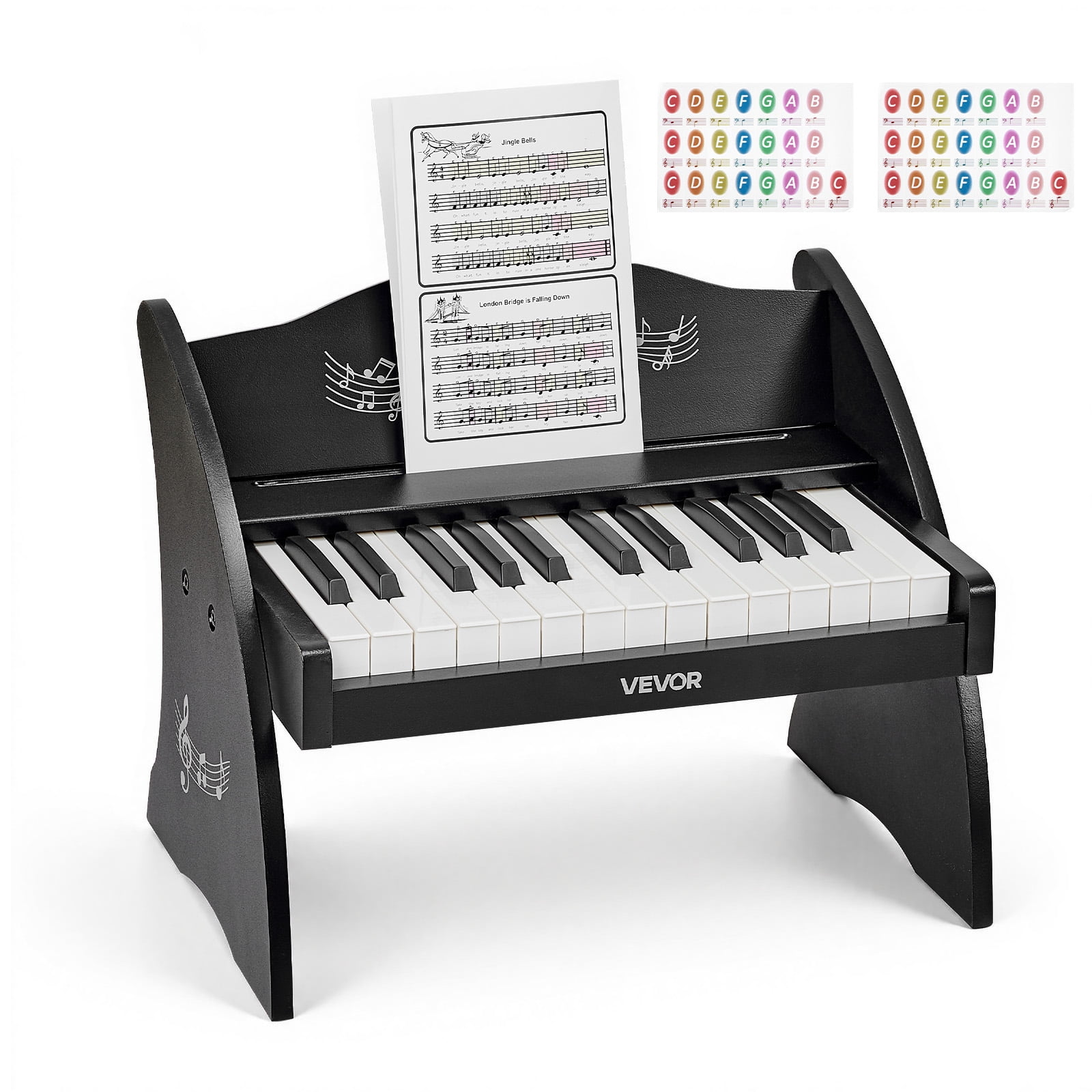 VEVOR Kids Piano Keyboard, 25 Keys Wooden Digital Piano for Kids, Mini Music Educational Instrument Toy with Realistic Sound, Dual Power, Adjustable Volume for Toddlers, Boys Girls Learning, Black