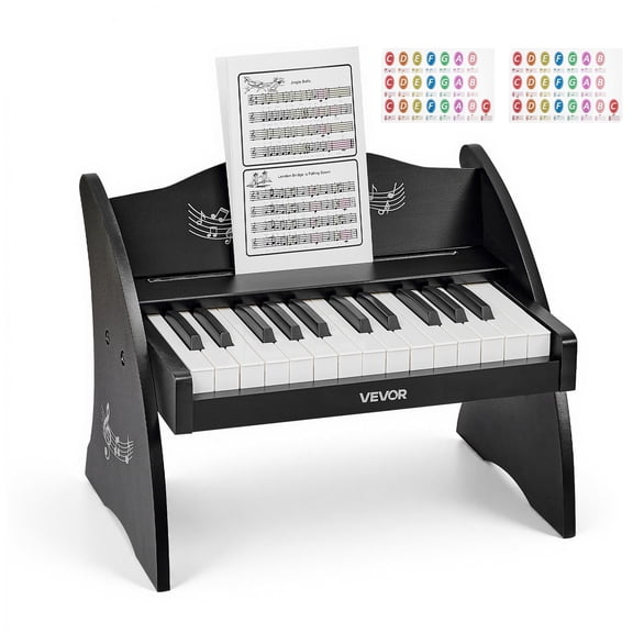 VEVOR Kids Piano Keyboard, 25 Keys Wooden Digital Piano for Kids, Mini Music Educational Instrument Toy with Realistic Sound, Dual Power, Adjustable Volume for Toddlers, Boys Girls Learning, Black