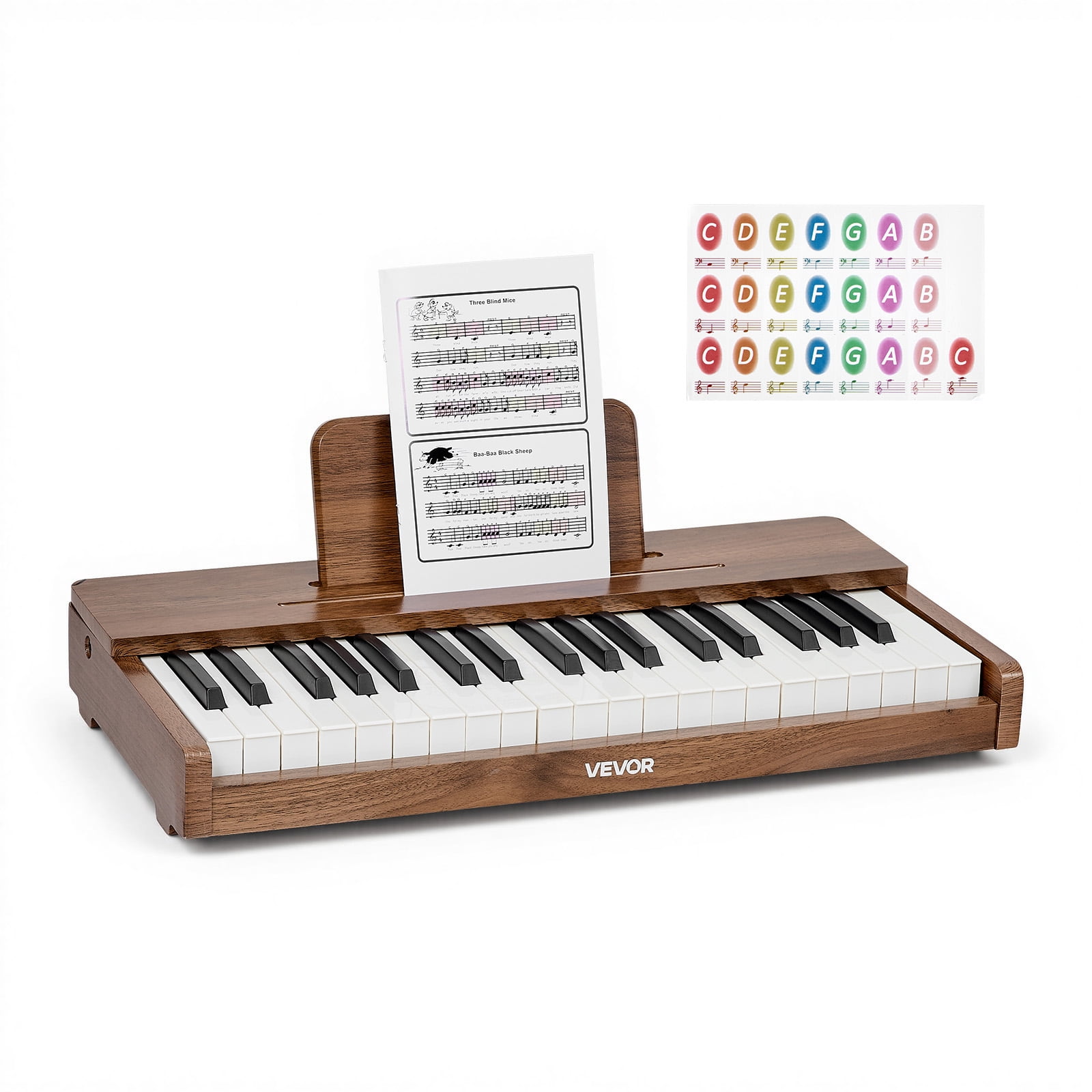 VEVOR Kids Piano Keyboard, 37 Keys Wooden Digital Piano for Kids, Mini Music Educational Instrument Toy with Realistic Sound, Dual Power, Adjustable Volume for Toddlers, Boys Girls Learning,Walnut