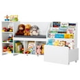 thumbnail image 1 of VEVOR Kids Reading Nook, Wooden Storage Bench with Backrest, Kids Bookshelf & Toy Organizer, Large Toy Box Chest for Playroom, Living Room or Entryway, Easy Assembly, 66.9 x 15.8 x 31.5 in, White, 1 of 9