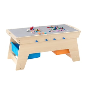 VEVOR Kids Reversible Wooden Activity Table, Multi-Purpose Activity Play Table with 200 Building Bricks & 3 Storage Bins for Kids 3+ Years, Large Storage Space, Present for Boys & Girls, Natural